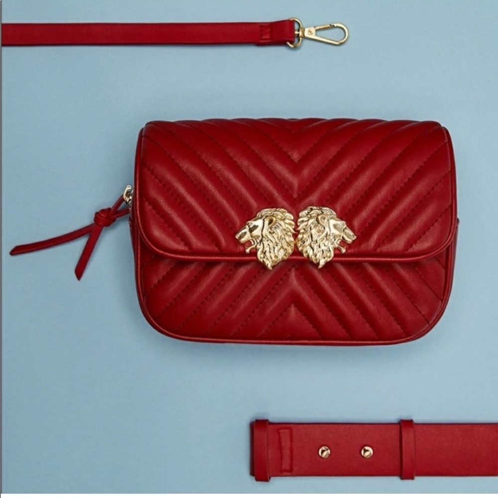 NWT ZARA Quilted Crossbody & Belt Bag Red 2 Lions